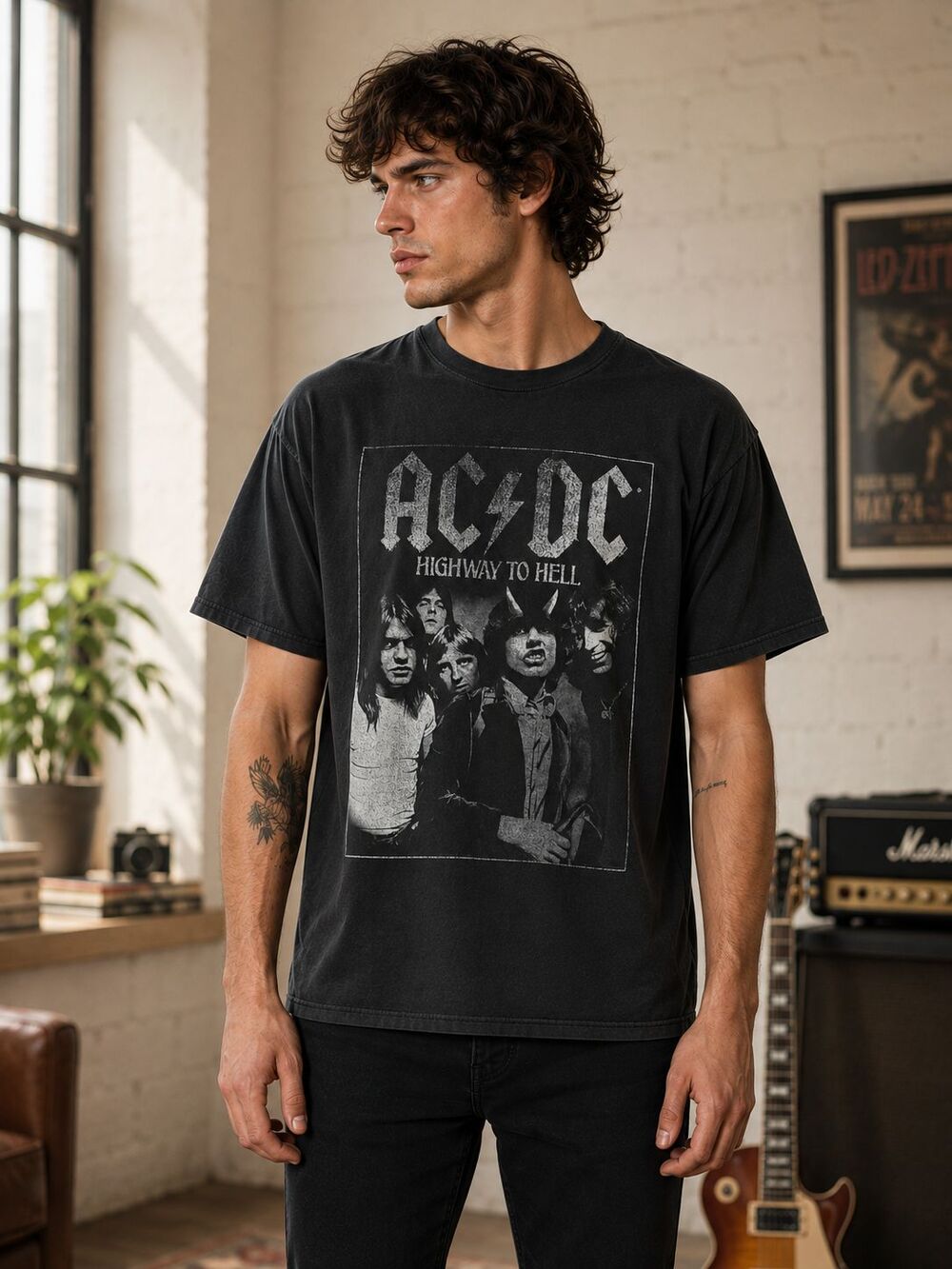 AC/DC Highway to Hell T-Shirt Men’s Large Black Band Graphic Tee Rock Music